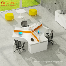 Modern office furniture 120 degree wooden 3 person workstation
